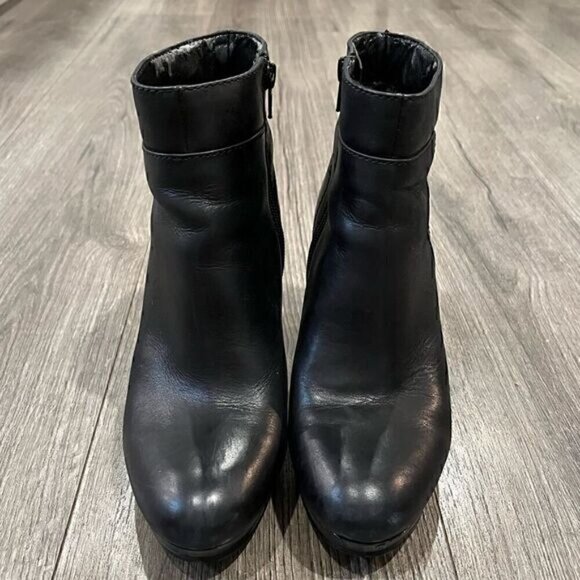 Nine West Edytheo Black Leather Platform Heeled Ankle Booties - Picture 3 of 7